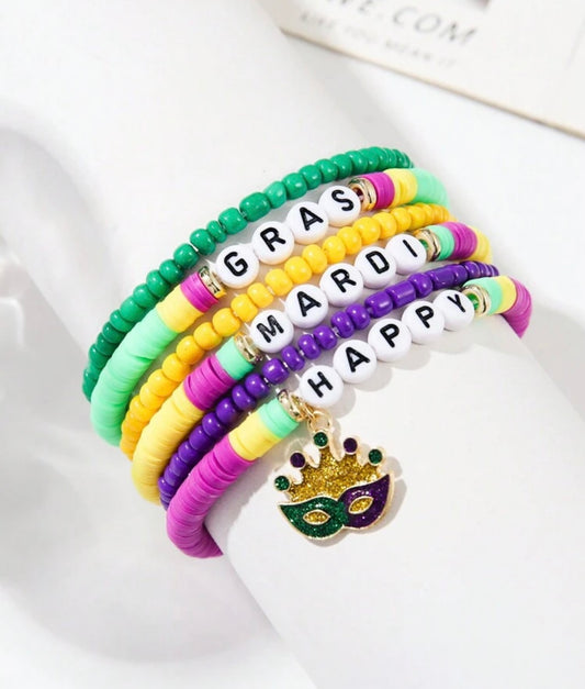 Happy Mardi Gras Bracelet Set