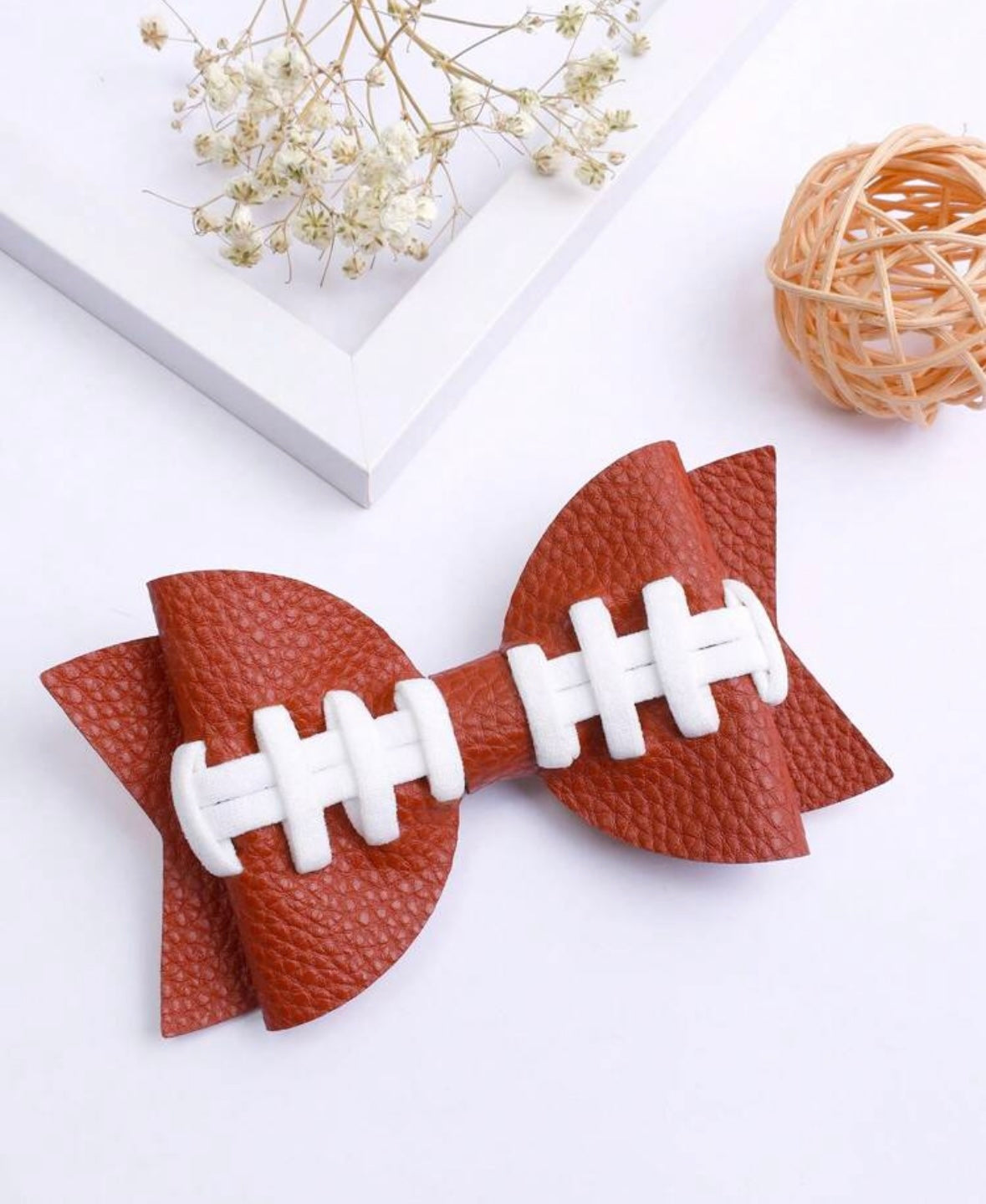 Football Faux Leather Bow