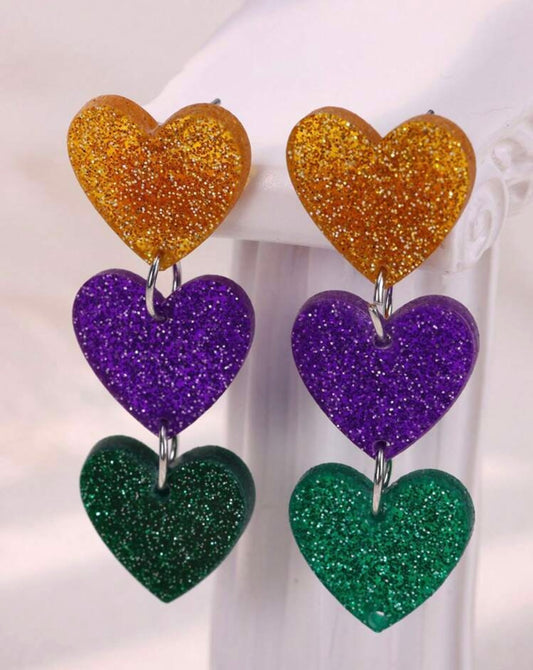 Mardi Gras Heart Earrings